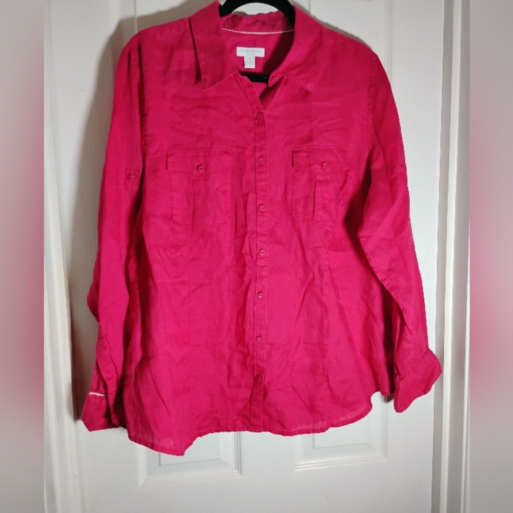 Linen Button Up Shirt Charter Club Roll Back Long Sleeves